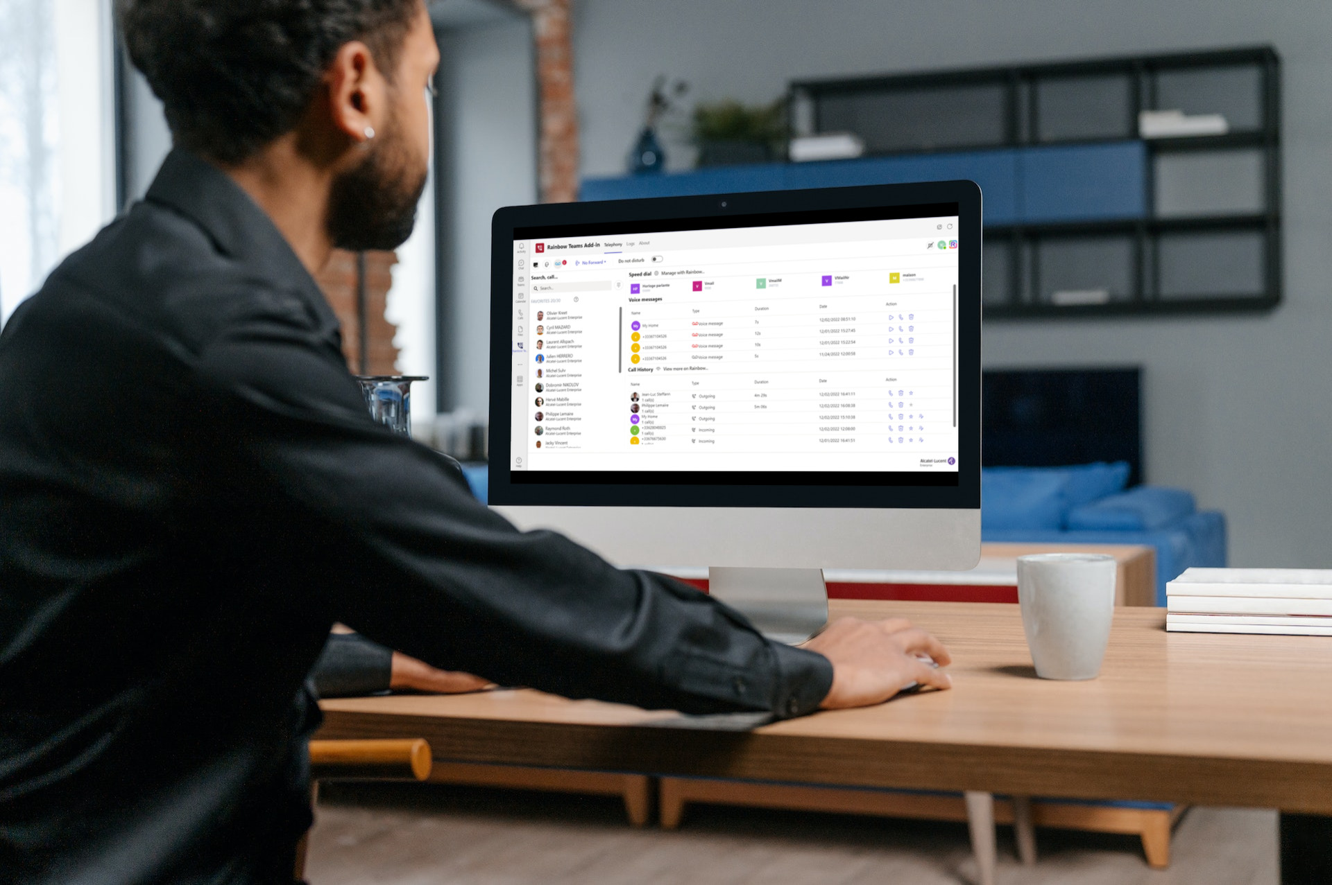 Rainbow Telephony for Microsoft Teams A man using Rainbow Telephony for Microsoft Teams